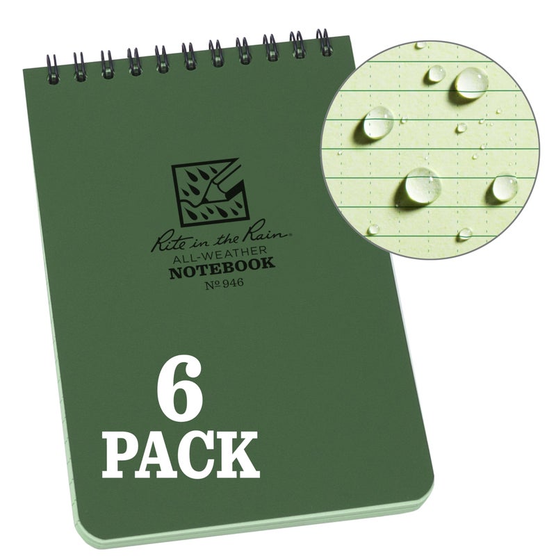 Rite in the Rain Weatherproof Top Spiral Notebook, 4" x 6", Green Cover, Universal Pattern, 6 Pack (No. 946L6) - Image 5